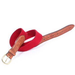 Surcingle Belt LIZARD Leather Red Solid Brass Buckle Vintage Classic Adjustable